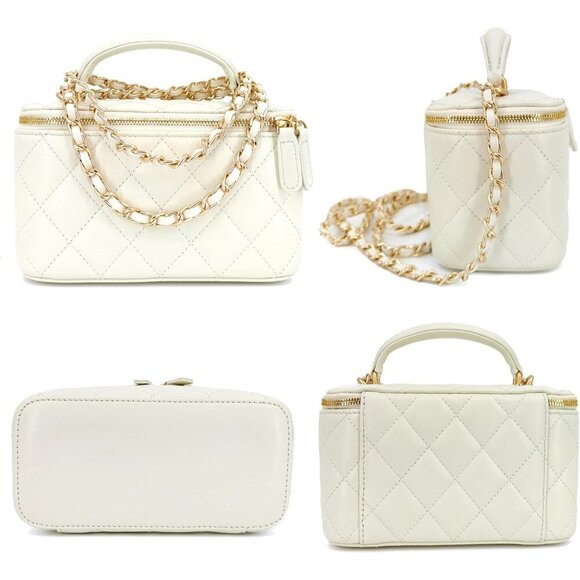 Genuine Leather Mini Crossbody Bag Quilted Gold Chain Purse for Women - Picture 2 of 9